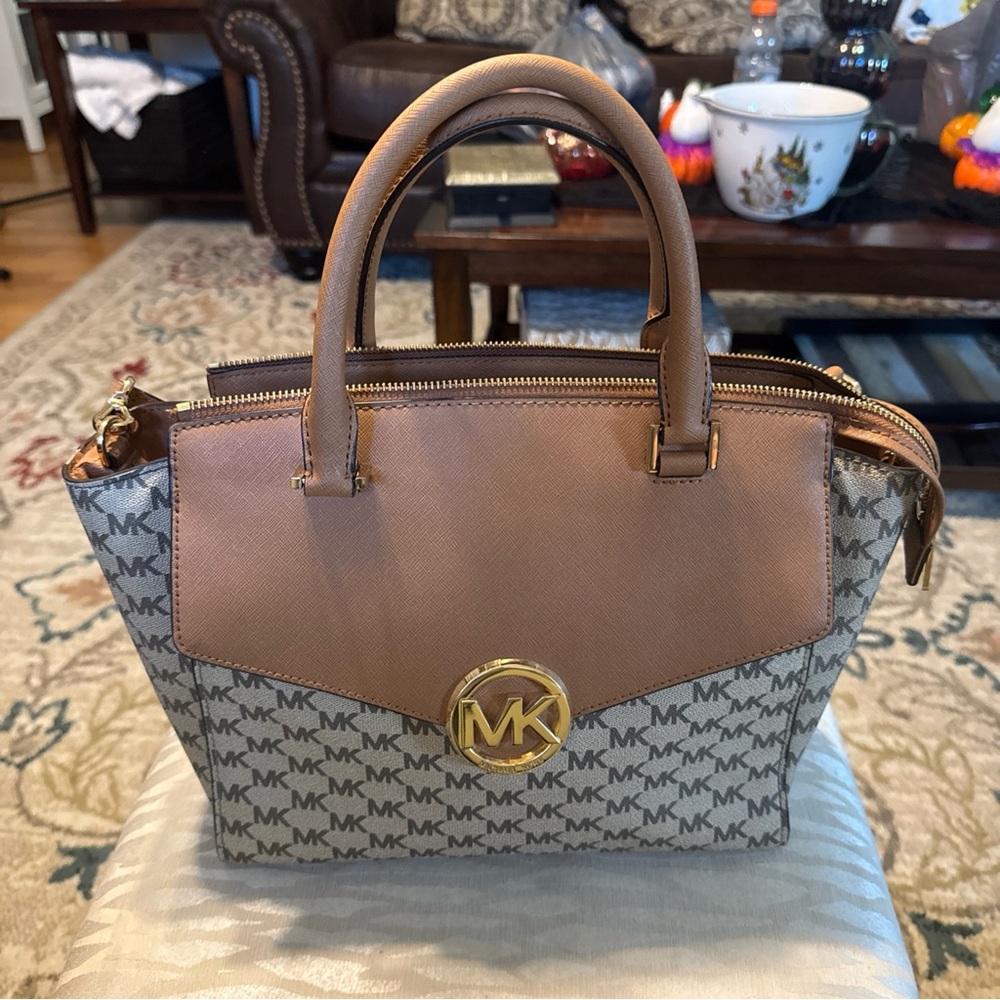 Michael Kors Signature Satchel in Brown and Tan
